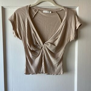 A.L.C. Taupe Twist-Front Ribbed Crop Top